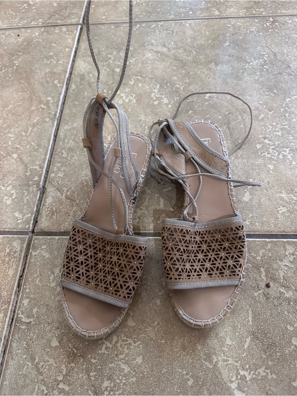 Franco Sarto Taupe Laser-Cut Espadrille Sandals